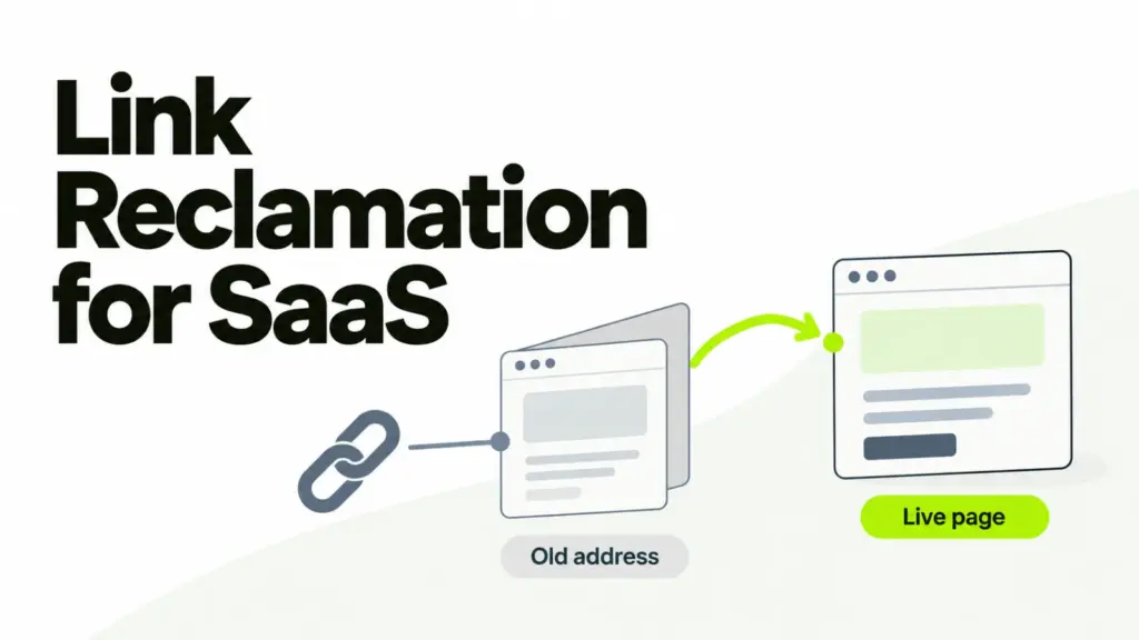 Link reclamation shown as an inbound link routed from a dead address onward to a live page