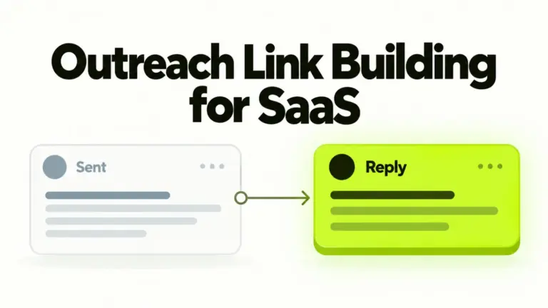 Outreach link building shown as a sent message card facing the reply card that decides the outcome