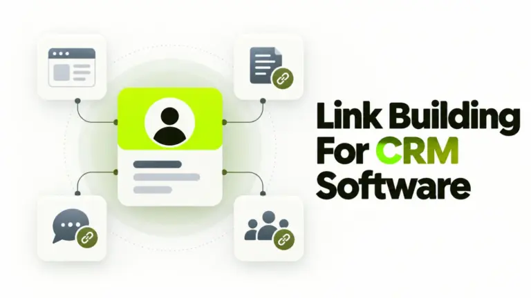 Link Building for CRM Software: a central card surrounded by smaller supporting cards