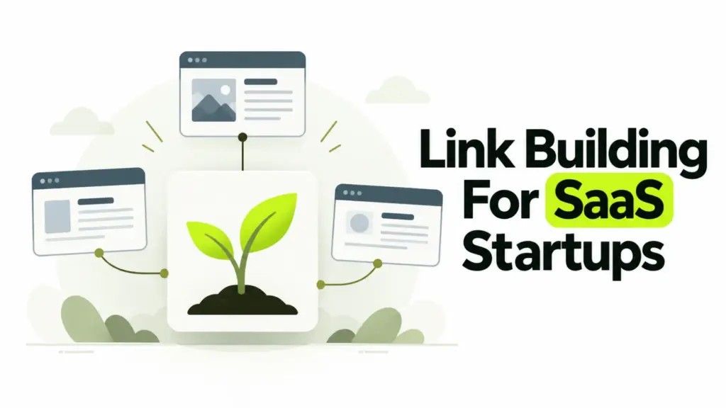Link Building for SaaS Startups: a central card surrounded by smaller supporting cards